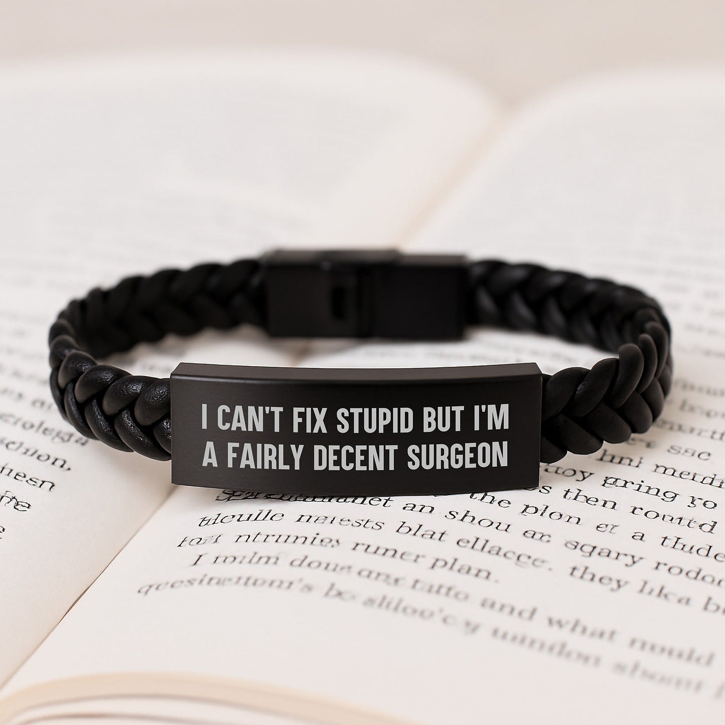 Funny Surgeon Gifts from Friends, Christmas Unique Gifts for Men Surgeons with Interlaced Leather Bracelet, I Can't Fix 'stupid' But I'm A Fairly Decent Surgeon Quote - The Buy Boom