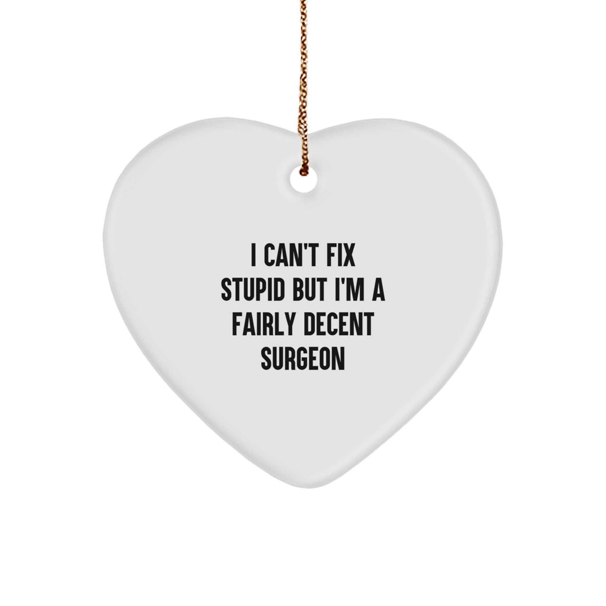 Funny Surgeon Gifts from Friends for Men Surgeon Christmas Unique Ornaments Heart Shaped, 'I Can't Fix Stupid But I'm A Fairly Decent Surgeon' Quote - The Buy Boom