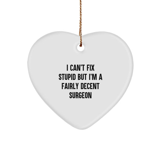 Funny Surgeon Gifts from Friends for Men Surgeon Christmas Unique Ornaments Heart Shaped, 'I Can't Fix Stupid But I'm A Fairly Decent Surgeon' Quote - The Buy Boom