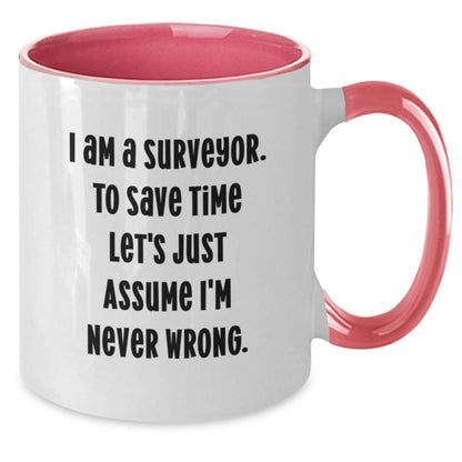 Funny Surveyor Gifts for Surveyor - Two Tone Coffee Mug, 'I'm Never Wrong' Quote, Christmas Unique Gifts for Men, Women, Friends, Coworkers, Family - The Buy Boom
