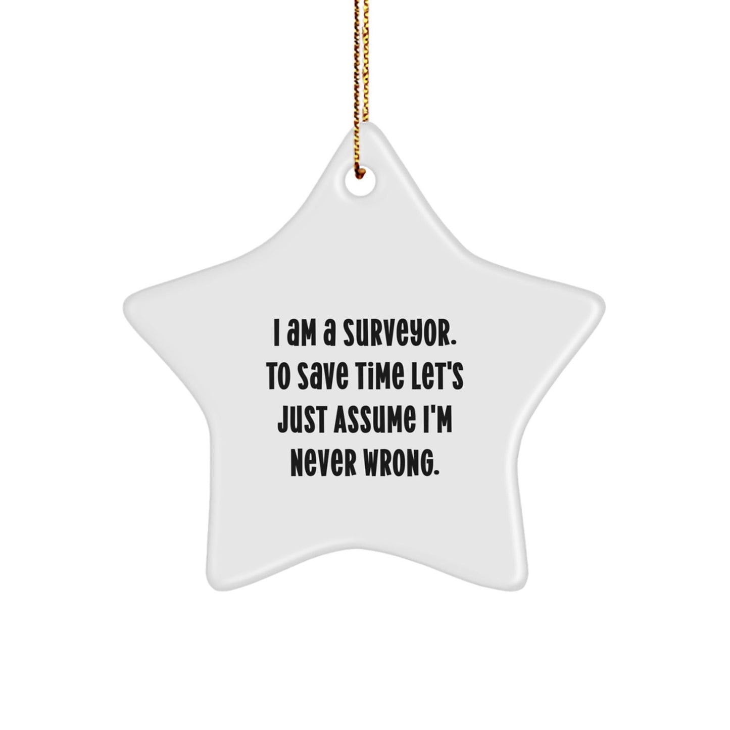 Funny Surveyor Gifts from Friends for Christmas Unique Surveyor Star Ornament - 'I Am A Surveyor. To Save Time Let's Just Assume I'm Never Wrong.' - The Buy Boom
