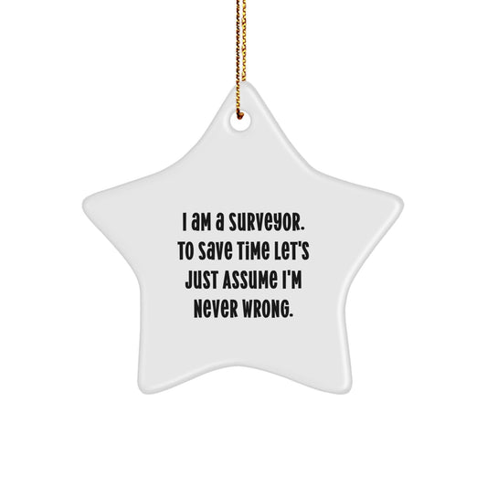 Funny Surveyor Gifts from Friends for Christmas Unique Surveyor Star Ornament - 'I Am A Surveyor. To Save Time Let's Just Assume I'm Never Wrong.' - The Buy Boom