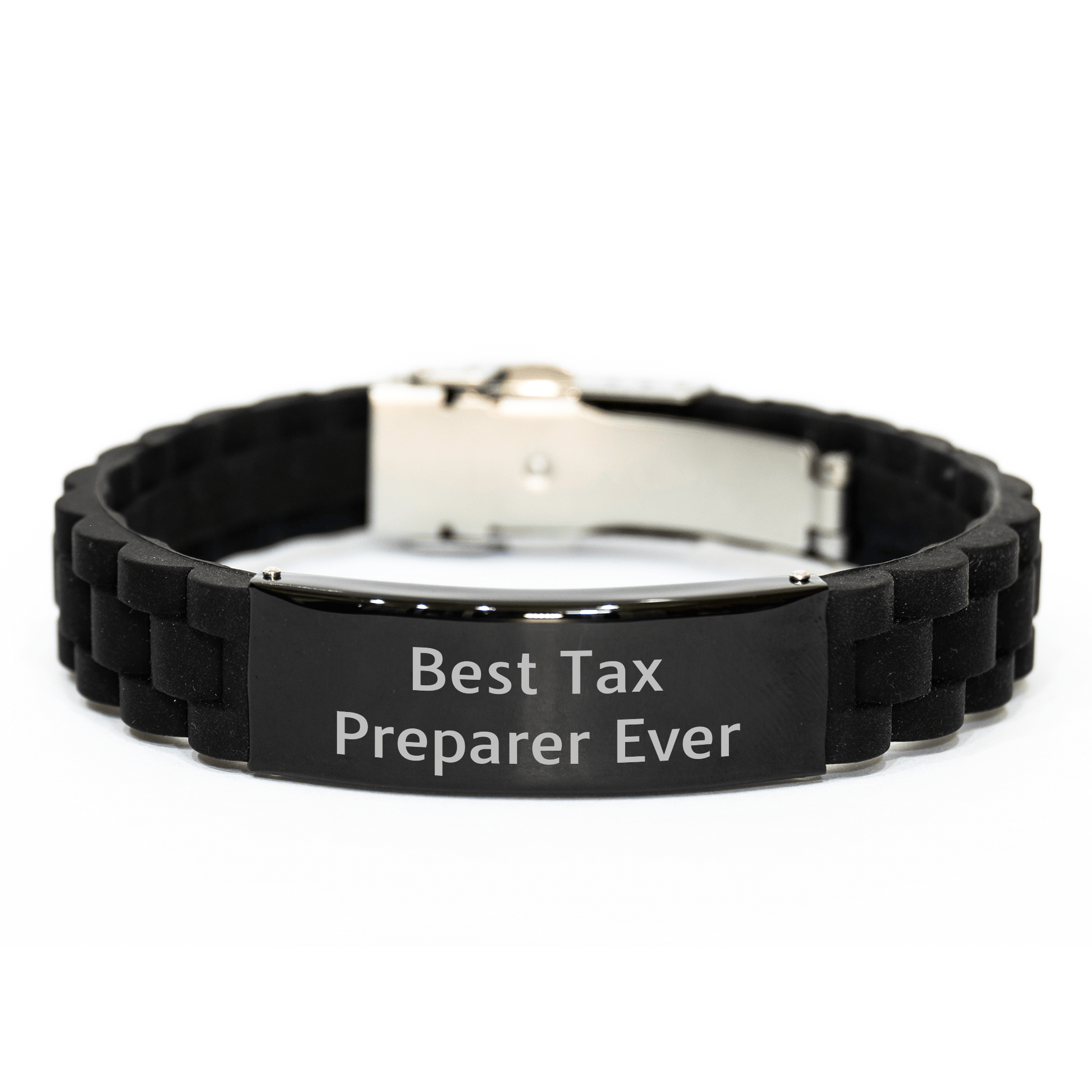 Funny Tax Preparer Gifts from Friends - 'Best Tax Preparer Ever' Glide lock Clasp Bracelet for Graduation Party, Adjustable Silicone Black Stainless Steel Men's Women's Gift - The Buy Boom