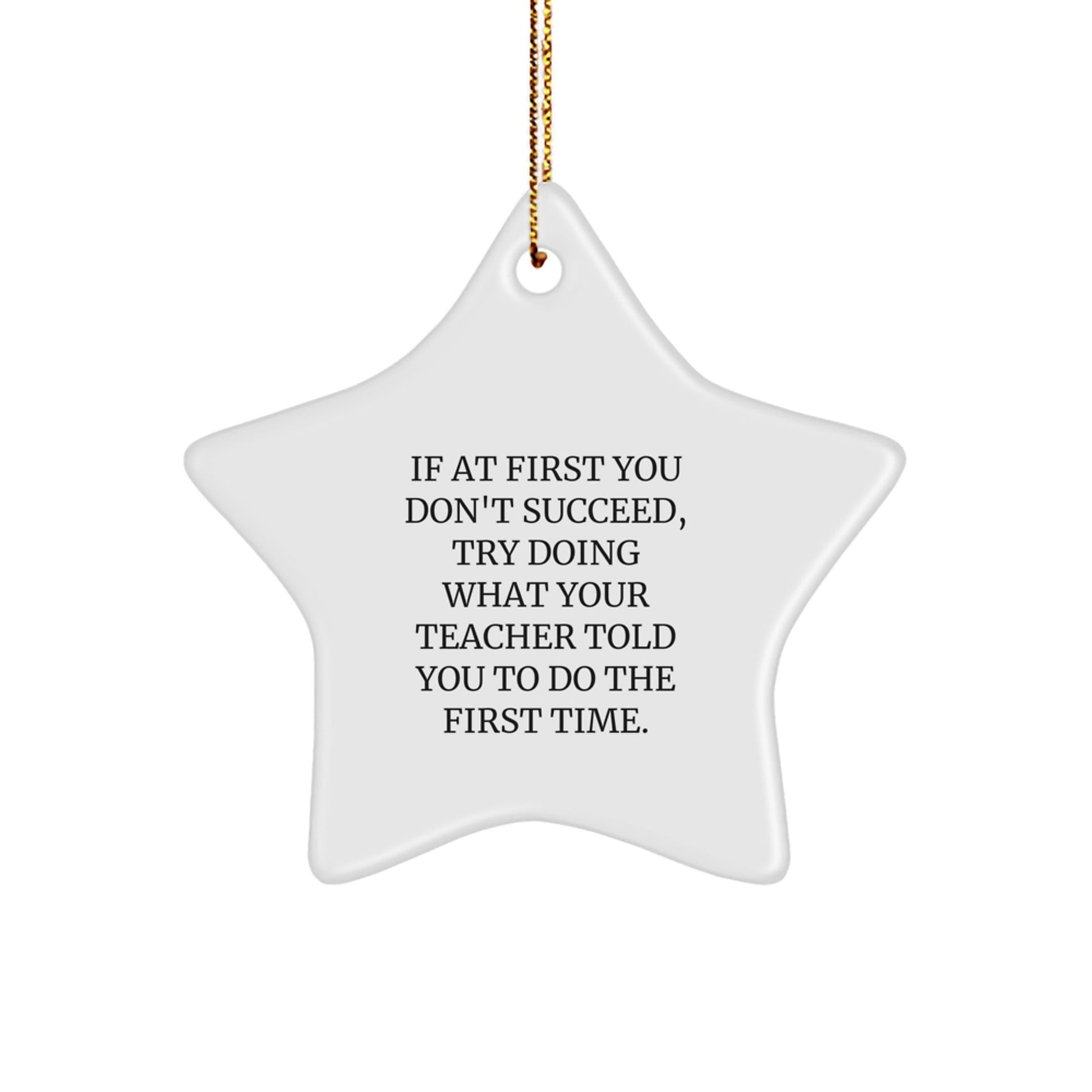 Funny Teacher Gifts from Friends - Inspirational Star Ornament for Christmas - 'If At First You Don't Succeed, Try Doing What Your Teacher Told You To Do The First Time.' - The Buy Boom