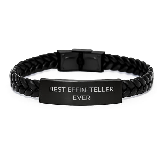 Funny Teller Gifts from Men, Unique Interlaced Leather Bracelet for Teller Enthusiasts, Best Effin' Teller Ever Quote - The Buy Boom
