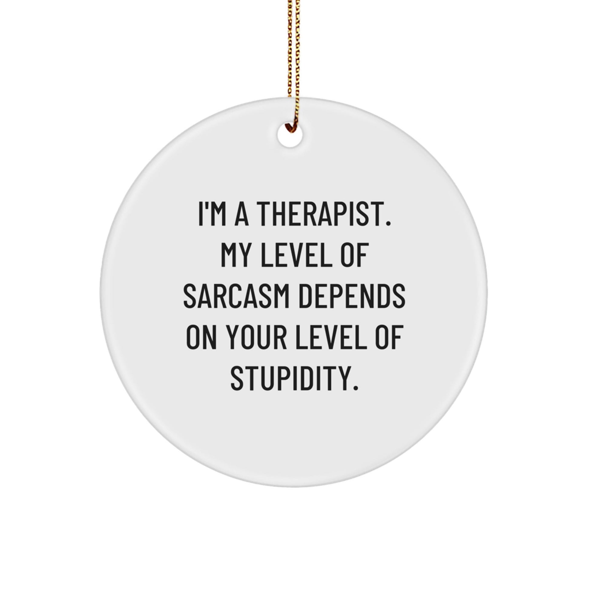 Funny Therapist Gifts from Friends for Christmas Unique Circle Ornaments, 'I'm A Therapist My Level Of Sarcasm Depends On Your Level Of Stupidity', Gift for Therapist Men Women Coworkers - The Buy Boom