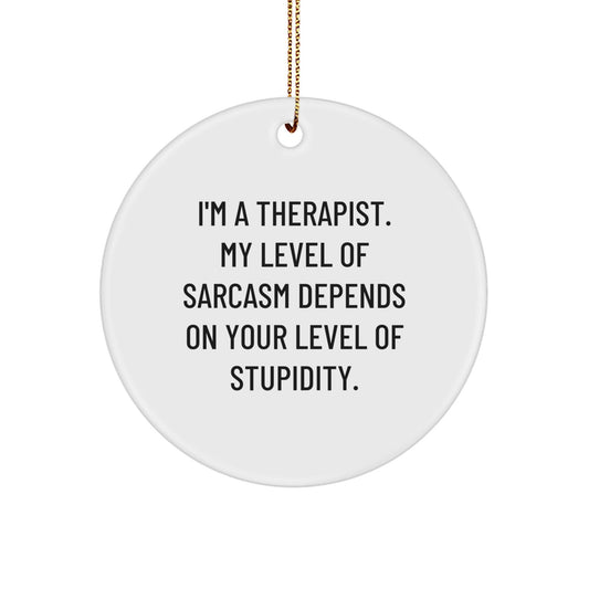 Funny Therapist Gifts from Friends for Christmas Unique Circle Ornaments, 'I'm A Therapist My Level Of Sarcasm Depends On Your Level Of Stupidity', Gift for Therapist Men Women Coworkers - The Buy Boom