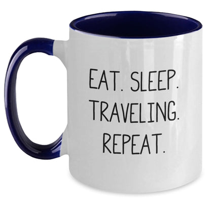 Funny Traveling Two Tone Coffee Mugs Gifts from Friends and Family for Traveling Enthusiasts, Eat. Sleep. Traveling. Repeat., Graduation Unique Gifts for Her or Him - The Buy Boom