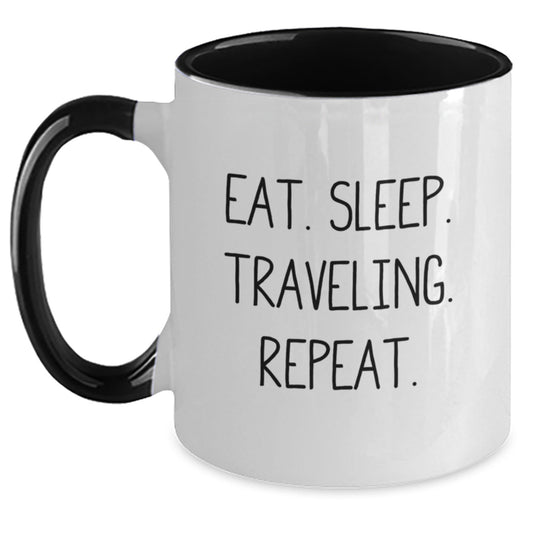 Funny Traveling Two Tone Coffee Mugs Gifts from Friends and Family for Traveling Enthusiasts, Eat. Sleep. Traveling. Repeat., Graduation Unique Gifts for Her or Him - The Buy Boom