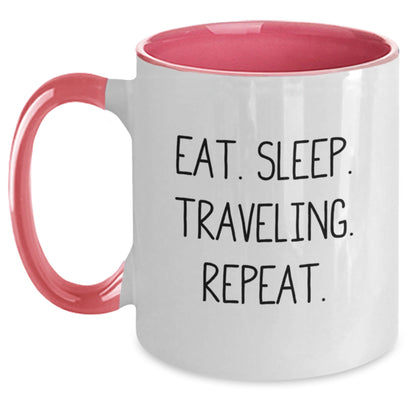 Funny Traveling Two Tone Coffee Mugs Gifts from Friends and Family for Traveling Enthusiasts, Eat. Sleep. Traveling. Repeat., Graduation Unique Gifts for Her or Him - The Buy Boom