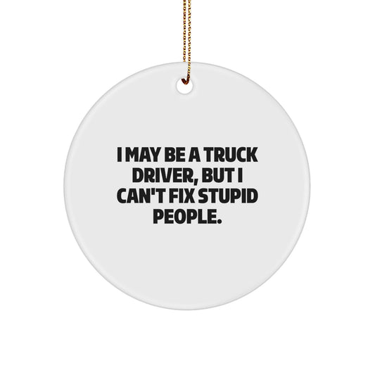 Funny Truck Driver Gifts from Friends for Men - I May Be A Truck Driver, But I Can't Fix Stupid People. Christmas Unique Circle Ornament - The Buy Boom