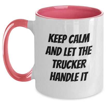 Funny Trucker Gifts from Friends - Keep Calm And Let The Trucker Handle It Two Tone Coffee Mug, Birthday Unique Treats - The Buy Boom