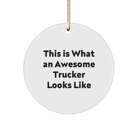 Funny Trucker Gifts from Friends - This Is What An Awesome Trucker Looks Like Circle Ornament for Christmas - The Buy Boom