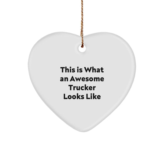 Funny Trucker Gifts from Men to Awesome Trucker Friends This Is What An Awesome Trucker Looks Like Heart Ornament for Christmas Unique Gifts - The Buy Boom