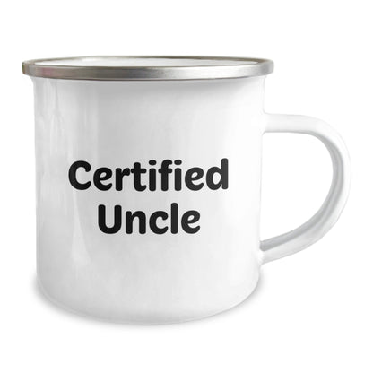 Funny Uncle Camping Mug Gifts from Men to Uncle on Graduation - 'Certified Uncle' Quote, 12 oz Stainless Steel with Enamel Finish - The Buy Boom