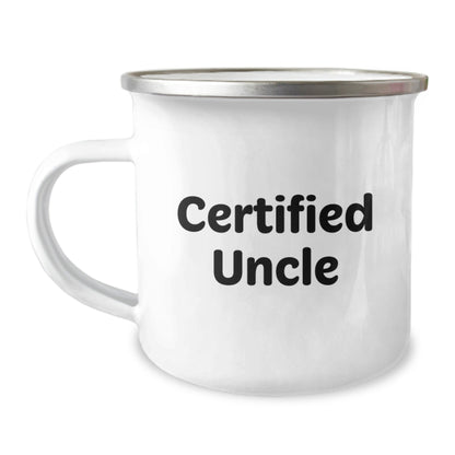Funny Uncle Camping Mug Gifts from Men to Uncle on Graduation - 'Certified Uncle' Quote, 12 oz Stainless Steel with Enamel Finish - The Buy Boom