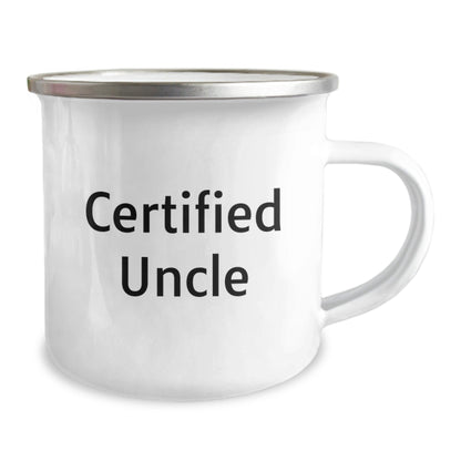 Funny Uncle Gifts from Men, Unique Camping Mug for Graduation, 'Certified Uncle' Quote, 12 oz Stainless Steel with Enamel Finish - The Buy Boom