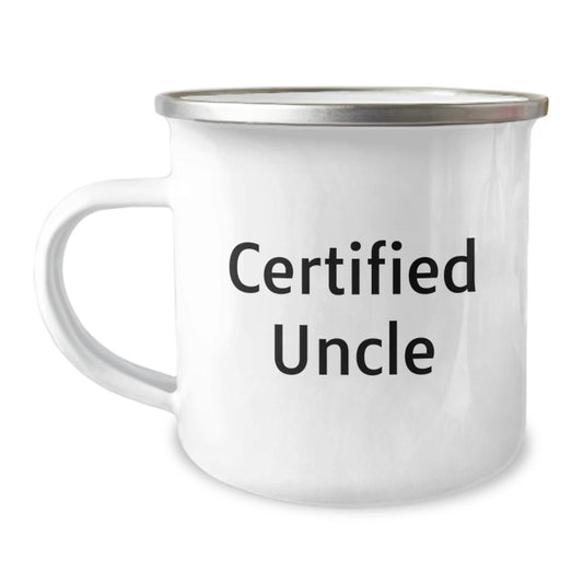 Funny Uncle Gifts from Men, Unique Camping Mug for Graduation, 'Certified Uncle' Quote, 12 oz Stainless Steel with Enamel Finish - The Buy Boom