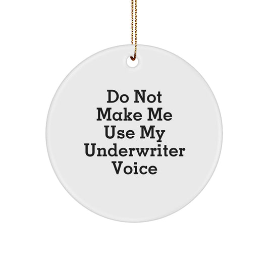 Funny Underwriter Gifts for Men, 'Do Not Make Me Use My Underwriter Voice' Christmas Circle Ornament, Unique Gifts from Friends, Coworkers, Family - The Buy Boom