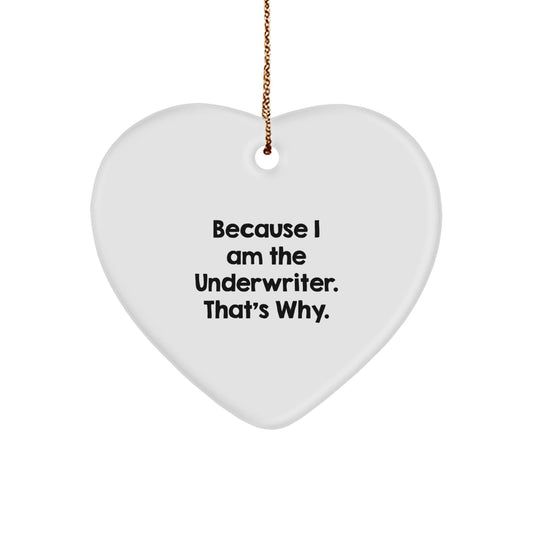 Funny Underwriter Heart Ornament Gifts from Men to Friends, Because I Am The Underwriter. That's Why. Christmas Unique Gifts for Underwriters - The Buy Boom