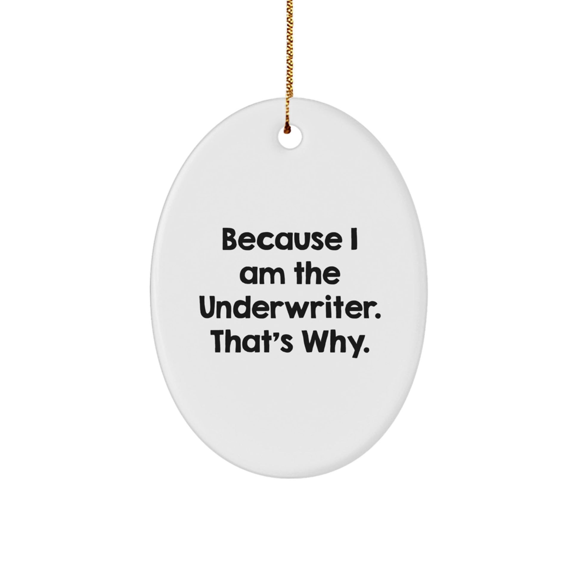 Funny Underwriter Oval Ornament Gifts from Men to Underwriter Friends, Oval Shaped White Christmas Unique Gifts, Quote: 'Because I Am The Underwriter. That's Why.' - The Buy Boom