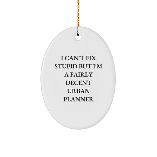 Funny Urban Planner Gifts for Men from Friends, Christmas Unique Decorations Oval Ornament, I Can't Fix Stupid But I'm A Fairly Decent Urban Planner - The Buy Boom
