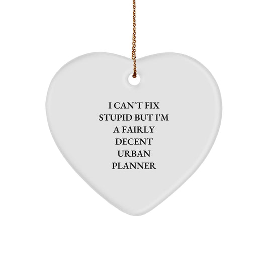 Funny Urban Planner Gifts for Women, Heart Ornament 'I Can't Fix Stupid But I'm A Fairly Decent Urban Planner', Christmas Unique Gifts from Friends - The Buy Boom