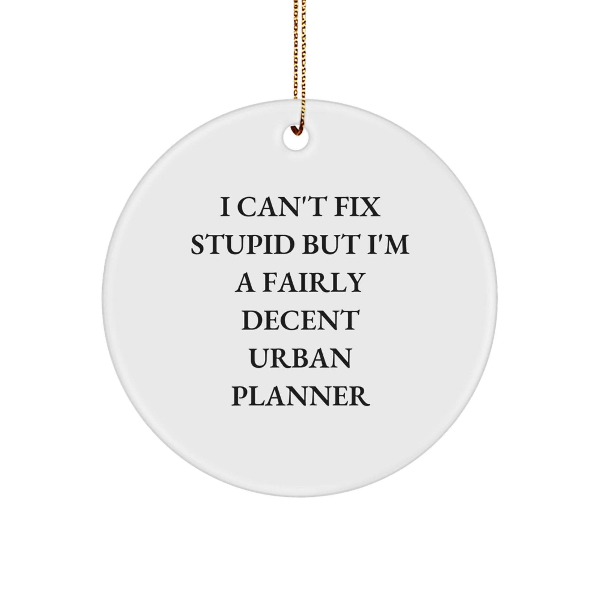 Funny Urban Planner Gifts from Friends for Christmas - I Can't Fix Stupid But I'm A Fairly Decent Urban Planner Circle Ornament - The Buy Boom