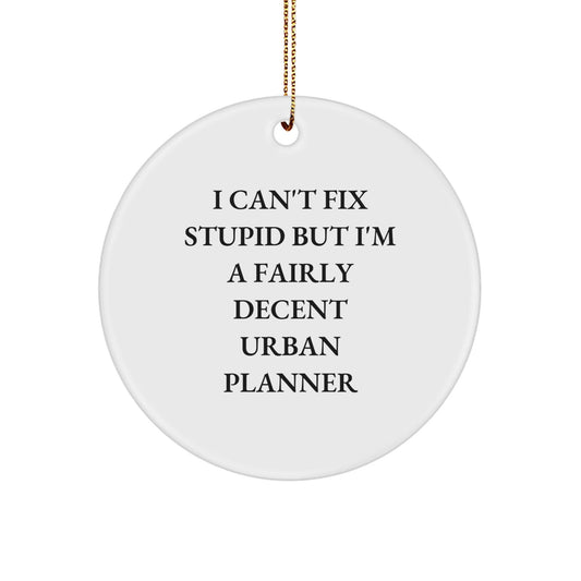 Funny Urban Planner Gifts from Friends for Christmas - I Can't Fix Stupid But I'm A Fairly Decent Urban Planner Circle Ornament - The Buy Boom