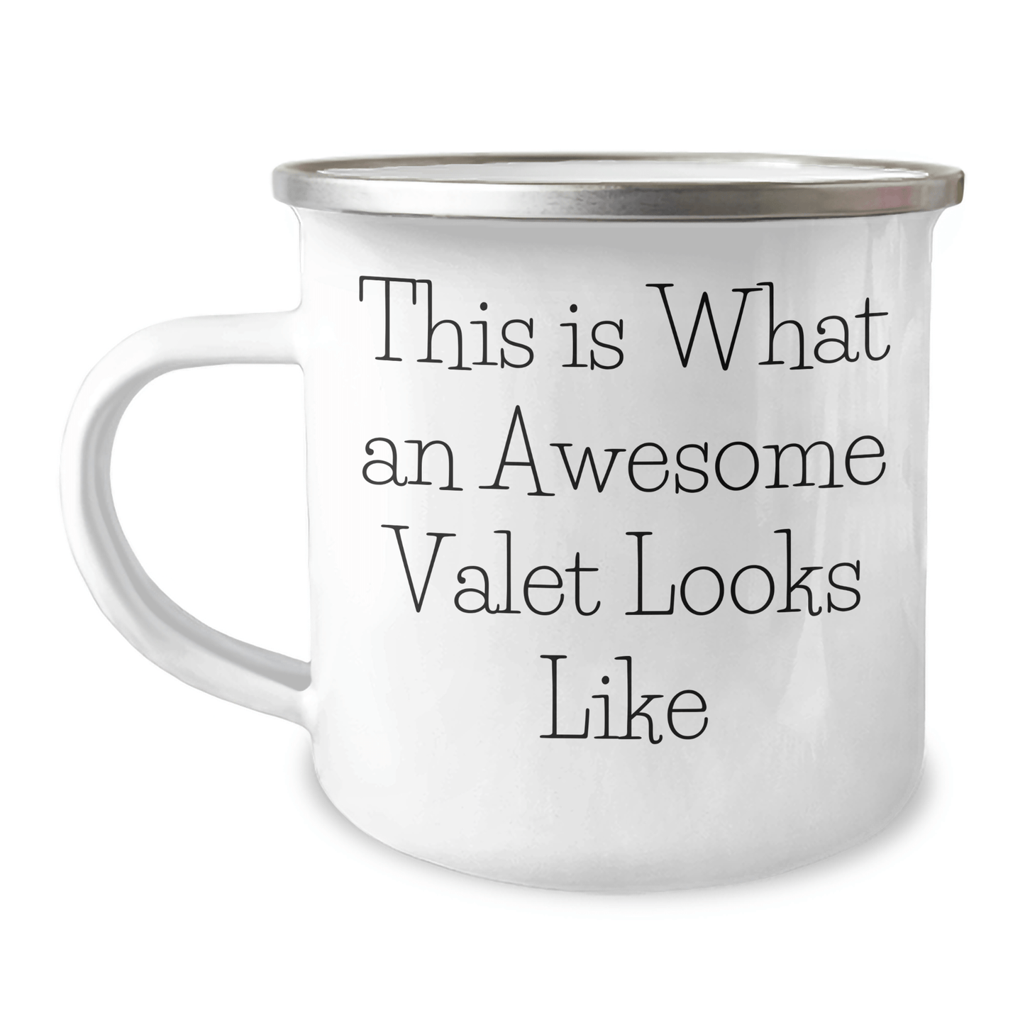 Funny Valet Gifts from Men to Awesome Valets on Father's Day - This Is What An Awesome Valet Looks Like, Camping Mug, 12 oz Stainless Steel Enamel Finish - The Buy Boom