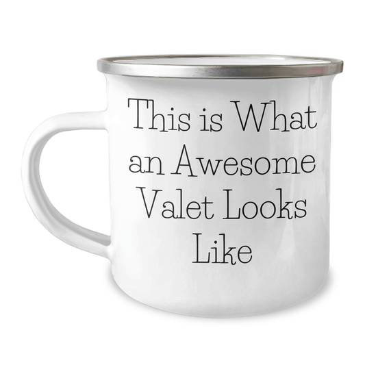 Funny Valet Gifts from Men to Awesome Valets on Father's Day - This Is What An Awesome Valet Looks Like, Camping Mug, 12 oz Stainless Steel Enamel Finish - The Buy Boom