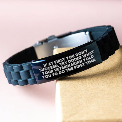 Funny Veterinarian Gifts for Men - If At First You Don't Succeed Glide lock Clasp Bracelet Inspirational Encouragement from Friends - The Buy Boom