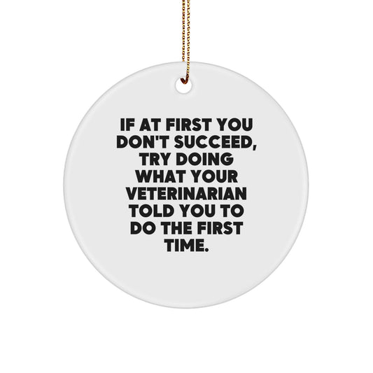 Funny Veterinarian Gifts from Family for Men with Circle Ornament, Christmas Unique Decorations, 'If At First You Don't Succeed Try Doing What Your Veterinarian Told You To Do The First Time' Quote - The Buy Boom