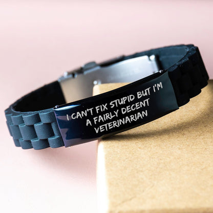 Funny Veterinarian Gifts from Friends for Christmas Unique Glide lock Clasp Bracelet, I Can't Fix Stupid But I'm A Fairly Decent Veterinarian Humor for Men - The Buy Boom