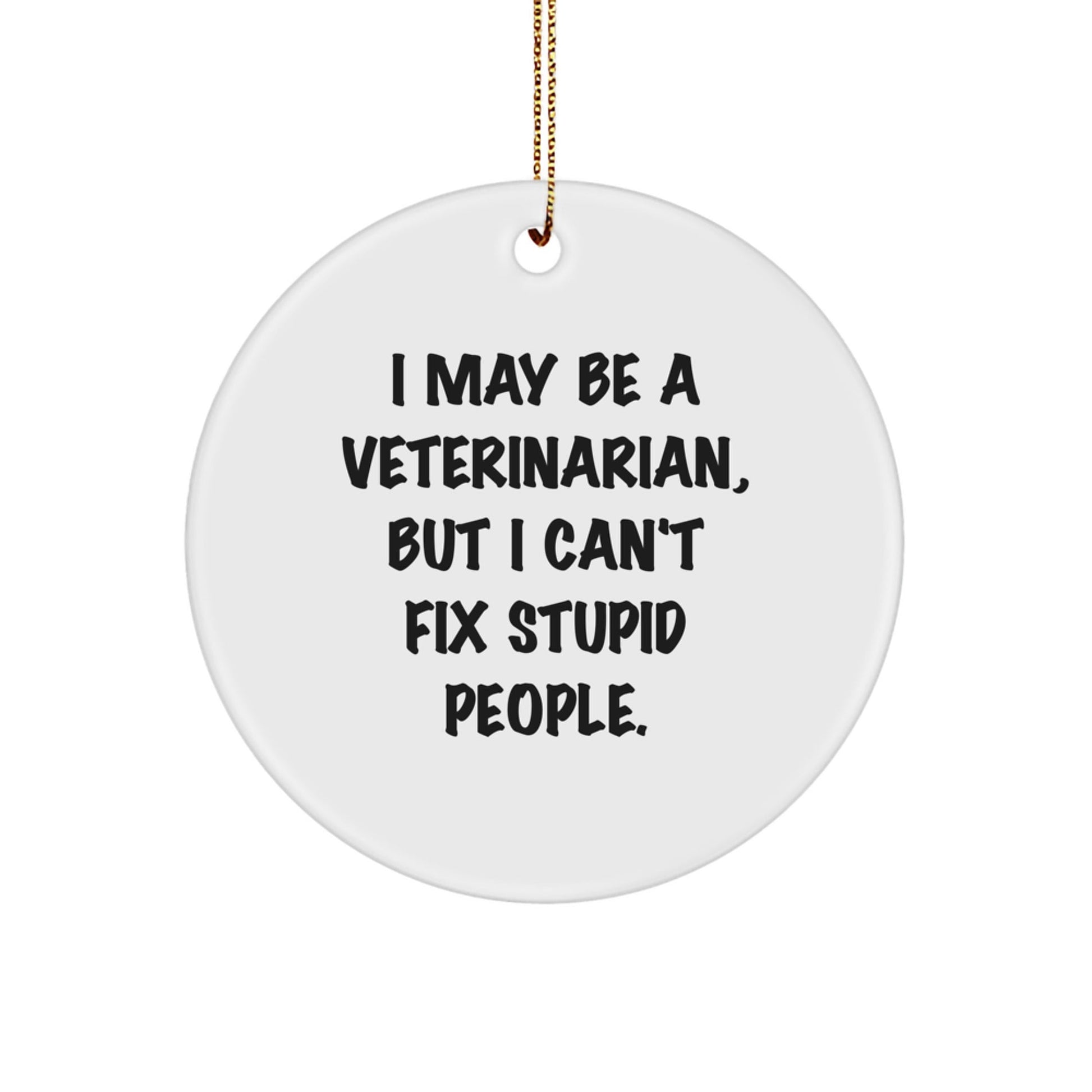 Funny Veterinarian Gifts, 'I May Be A Veterinarian, But I Can't Fix Stupid People.' Christmas Circle Ornament Gifts from Family to Friends - The Buy Boom