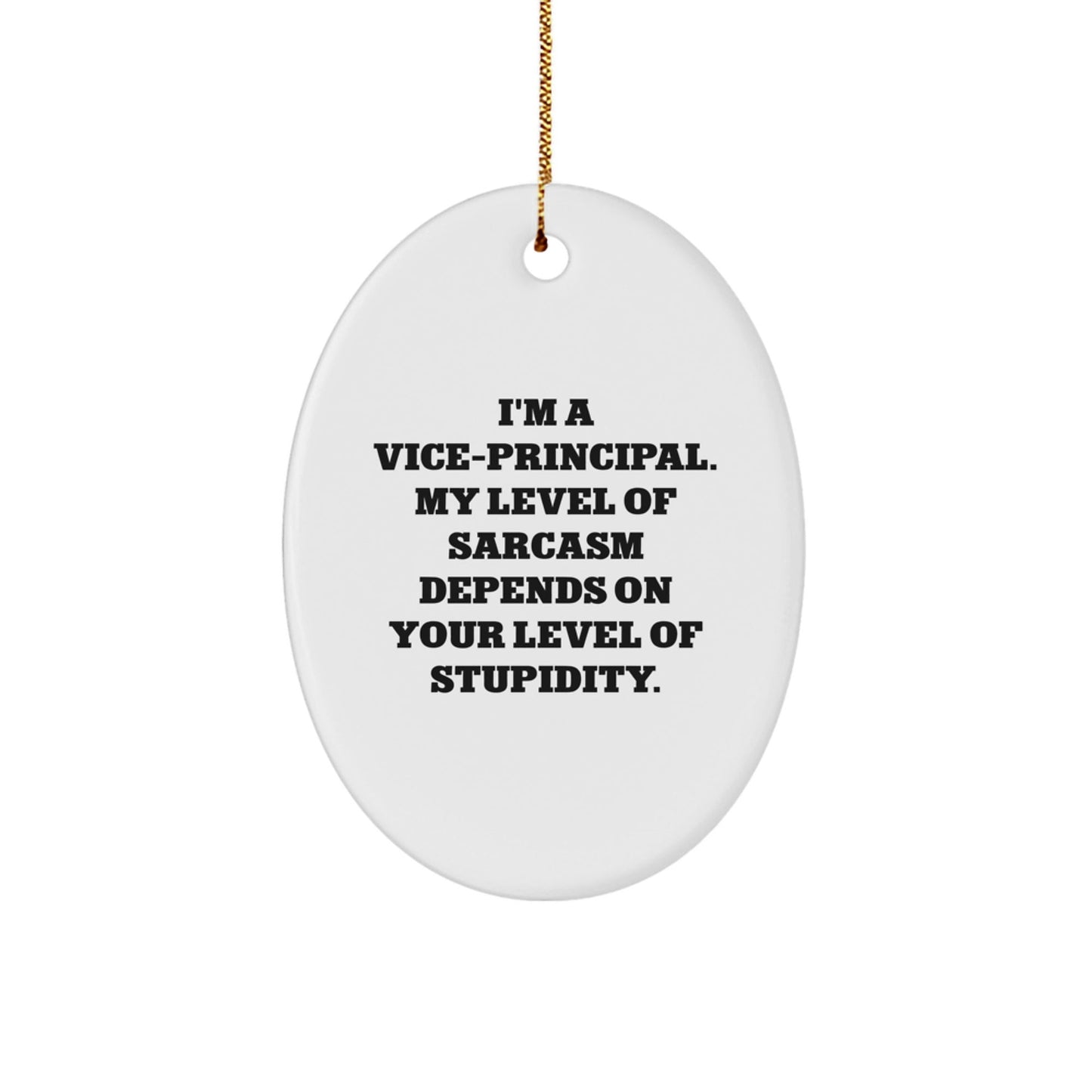 Funny Vice - Principal Gifts, 'I'm A Vice - principal. My Level Of Sarcasm Depends On Your Level Of Stupidity.' Oval Ornament, Christmas Unique Gifts from Friends - The Buy Boom