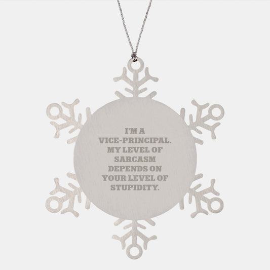 Funny Vice - principal Gifts, I'm A Vice - principal. My Level Of Sarcasm Depends On Your Level Of Stupidity. Snowflake Ornament for Christmas, Gifts from Friends for Vice - principal - The Buy Boom