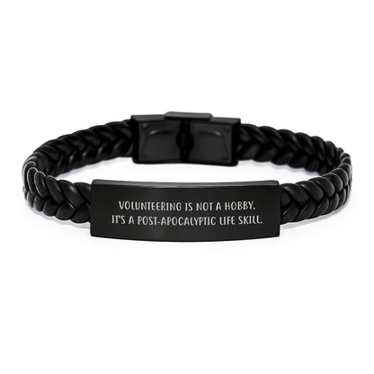Funny Volunteering Gifts for Men and Women - 'Volunteering Is Not A Hobby. It's A Post - apocalyptic Life Skill.' Interlaced Leather Bracelet Christmas Unique Gifts from Friends to Coworkers - The Buy Boom