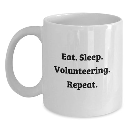 Funny Volunteering Gifts for Men, White Coffee Mug with Eat. Sleep. Volunteering. Repeat. Quote, Graduation Unique Gifts from Friends to Family - The Buy Boom