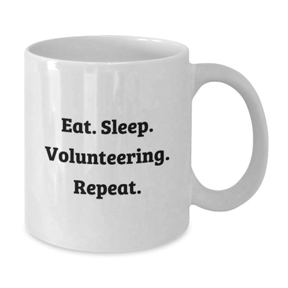 Funny Volunteering Gifts for Men, White Coffee Mug with Eat. Sleep. Volunteering. Repeat. Quote, Graduation Unique Gifts from Friends to Family - The Buy Boom
