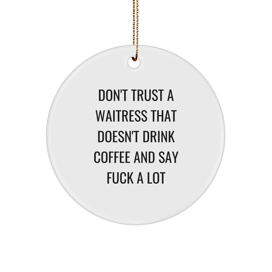 Funny Waitress Gifts, Christmas Unique Gifts from Friends for Waitress, Circle Ornament with 'Don't Trust A Waitress That Doesn't Drink Coffee' - The Buy Boom