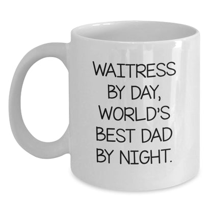Funny Waitress Gifts for Her, World's Best Dad Mug, Birthday Unique Presents from Family, Friends, Coworkers - 'Waitress By Day, World's Best Dad By Night.' - The Buy Boom