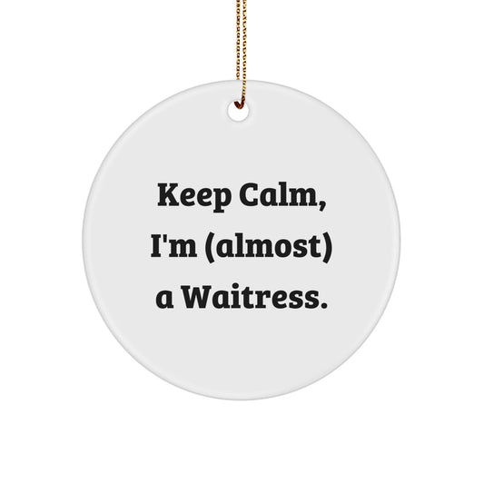 Funny Waitress Gifts for Waitresses, Christmas Unique Circle Ornament, Keep Calm I'm (almost) A Waitress Gifts from Men to Women - The Buy Boom