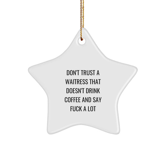 Funny Waitress Gifts from Friends - Star Ornament with 'Don't Trust A Waitress That Doesn't Drink Coffee' Quote for Christmas Unique Gifts for Waitress - The Buy Boom
