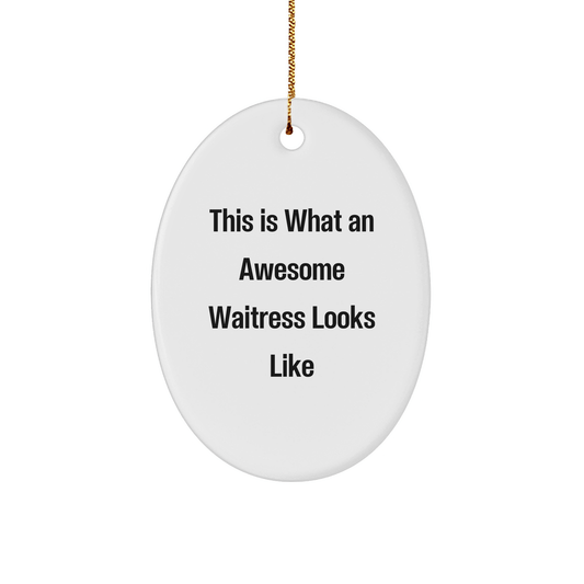 Funny Waitress Gifts from Friends, Unique Oval Ornament for Christmas, This Is What An Awesome Waitress Looks Like, Gifts for Waitress, Oval Ornament - The Buy Boom