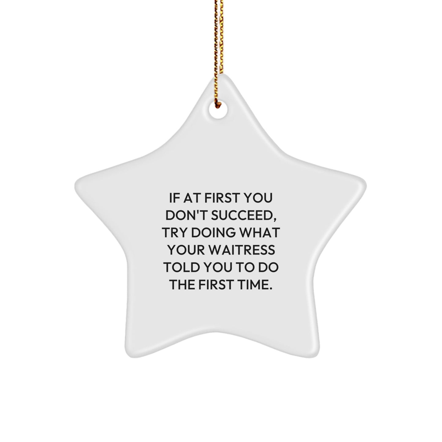 Funny Waitress Gifts from Men to Waitress, Inspirational Star Ornament, Christmas Unique Gifts, If At First You Don't Succeed, Try Doing What Your Waitress Told You To Do The First Time. - The Buy Boom