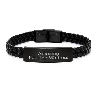 Funny Waitress Gifts from Men, Unique Interlaced Leather Bracelet for Waitress, Birthday Unique Gifts, Amazing F - king Waitress Quote - The Buy Boom