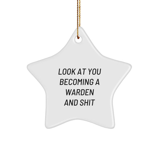 Funny Warden Gifts from Friends, Christmas Unique Star Ornament for Warden, Inspirational Look At You Becoming A Warden Star Shaped Decoration - The Buy Boom
