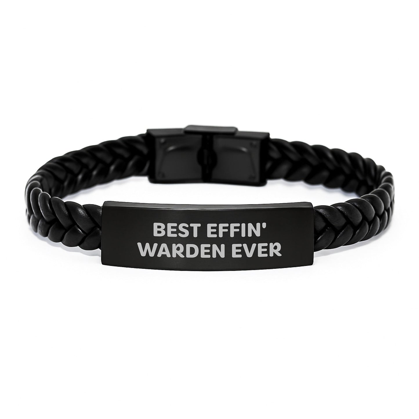 Funny Warden Quotes Interlaced Leather Bracelet Gifts from Friends for Men, Unique Christmas Memorable Presents for Warden, Best Effin' Warden Ever Engraved Stainless Steel - The Buy Boom