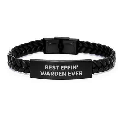 Funny Warden Quotes Interlaced Leather Bracelet Gifts from Friends for Men, Unique Christmas Memorable Presents for Warden, Best Effin' Warden Ever Engraved Stainless Steel - The Buy Boom